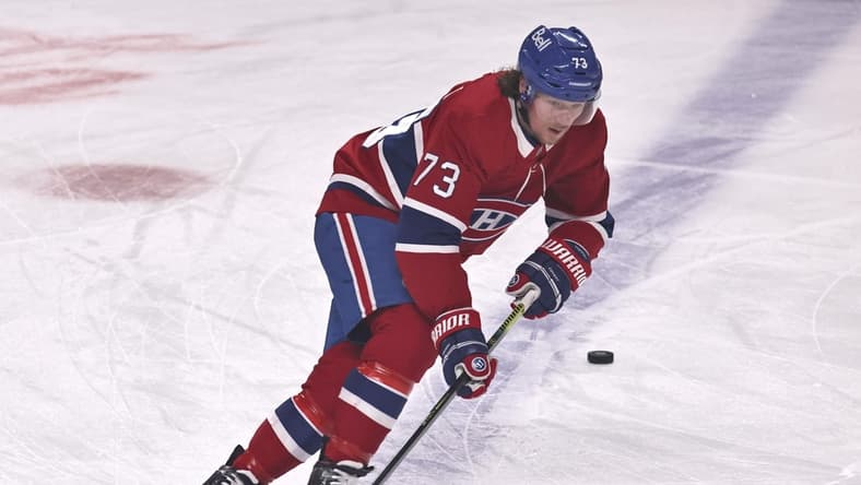 Mar 19, 2021; Montreal, Quebec, CAN; Montreal Canadiens right wing Tyler Toffoli (73) during the warm-up session before the game against Vancouver Canucks at Bell Centre. Mandatory Credit: Jean-Yves Ahern-USA TODAY Sports
