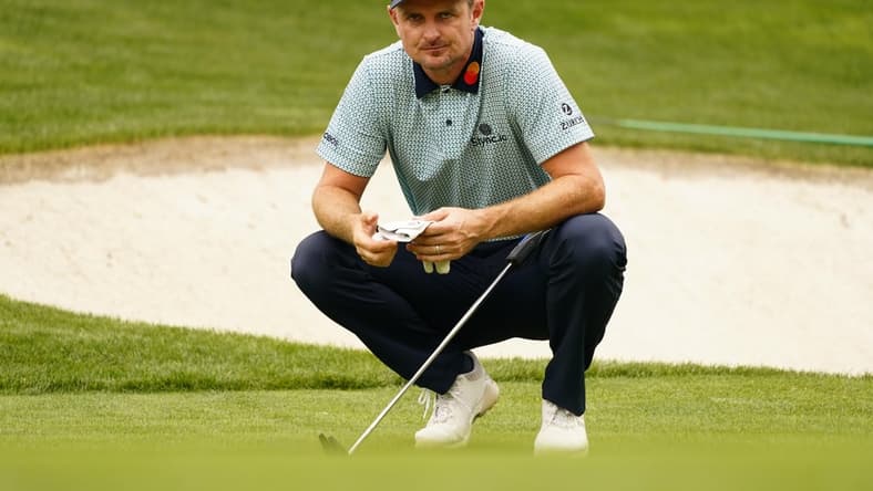 Apr 9, 2021; Augusta, Georgia, USA; Justin Rose on the 10th green during the second round of The Masters golf tournament. Mandatory Credit: Michael Madrid-USA TODAY Sports