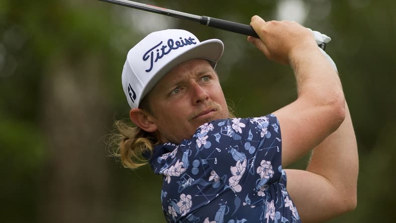 Apr 15, 2021; Hilton Head, South Carolina, USA; Cameron Smith tees off on the ninth hole during the first round of the RBC Heritage golf tournament. Mandatory Credit: Joshua S. Kelly-USA TODAY Sports