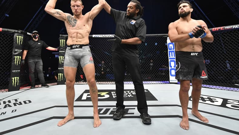 July 19, 2020; Abu Dhabi, UAE; Jack Hermansson of Sweden celebrates after his submission victory over Kelvin Gastelum in their middleweight bout during UFC Fight Night at the Flash Forum on UFC Fight Island.  Mandatory Credit: Jeff Bottari/Zuffa LLC via USA TODAY Sports