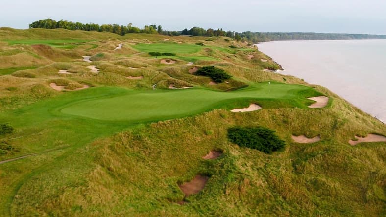 The par 3 12th hole at Whistling Straits.

Mjs 12 Ryder Cup Hole