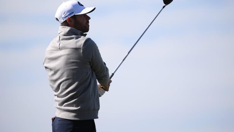 Jan 28, 2021; San Diego, California, USA; Matthew Wolff watches his shot from the fourth tee during the first round of the Farmers Insurance Open golf tournament at Torrey Pines Municipal Golf South Course. Mandatory Credit: Orlando Ramirez-USA TODAY Sports
