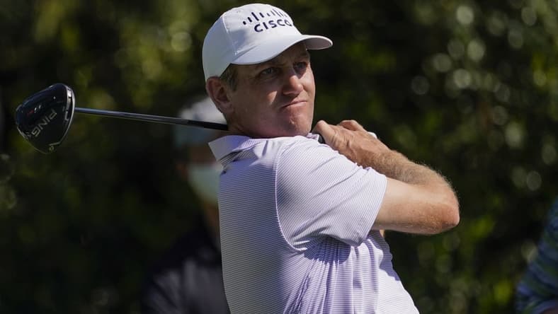 Apr 5, 2021; Augusta, Georgia, USA; Brendon Todd hits his tee shot on the 15th hole during a practice round for The Masters golf tournament at Augusta National Golf Club. Mandatory Credit: Michael Madrid-USA TODAY Sports