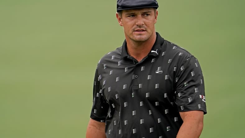 Apr 10, 2021; Augusta, Georgia, USA; Bryson DeChambeau walks on the second hole during the third round of The Masters golf tournament. Mandatory Credit: Rob Schumacher-USA TODAY Sports