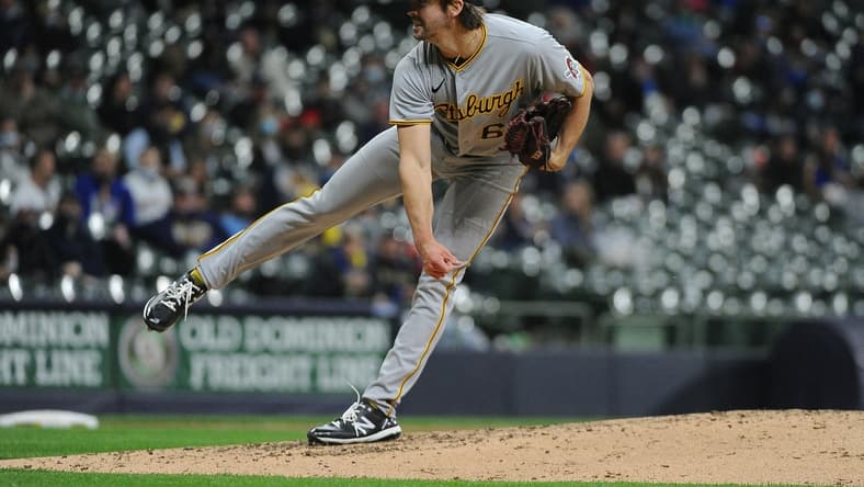 Apr 17, 2021; Milwaukee, Wisconsin, USA; Pittsburgh Pirates relief pitcher Sean Poppen (62) pitches in the fifth inning against the Milwaukee Brewers at American Family Field. Mandatory Credit: Michael McLoone-USA TODAY Sports
