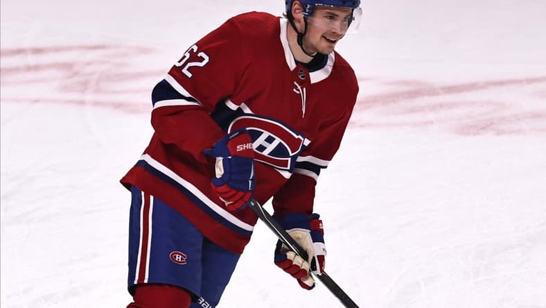 Apr 17, 2021; Montreal, Quebec, CAN; Montreal Canadiens left wing Artturi Lehkonen (62) during the warm-up session before the game against Ottawa Senators at Bell Centre. Mandatory Credit: Jean-Yves Ahern-USA TODAY Sports
