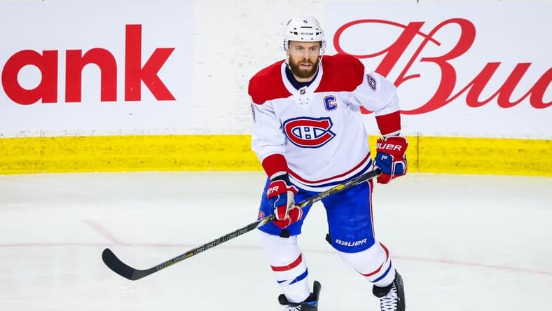 Apr 23, 2021; Calgary, Alberta, CAN; Montreal Canadiens defenseman Shea Weber (6) skates against the Calgary Flames during the second period at Scotiabank Saddledome. Mandatory Credit: Sergei Belski-USA TODAY Sports
