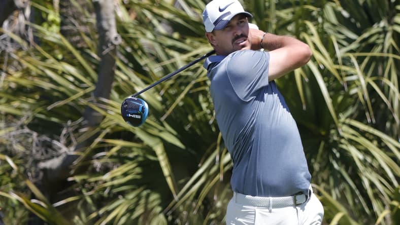 May 20, 2021; Kiawah Island, South Carolina, USA; Brooks Koepka hits his tee shot on the 2nd hole during the first round of the PGA Championship golf tournament. Mandatory Credit: Geoff Burke-USA TODAY Sports