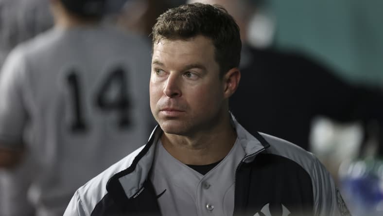 May 19, 2021; Arlington, Texas, USA; New York Yankees starting pitcher Corey Kluber (28) watches from the dugout during the game against the Texas Rangers at Globe Life Field. Mandatory Credit: Kevin Jairaj-USA TODAY Sports