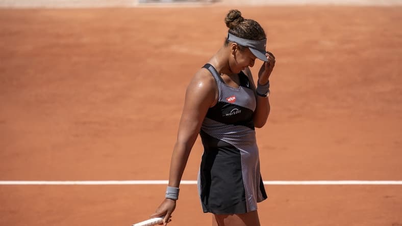 May 30, 2021; Paris, France; Naomi Osaka (JPN) celebrates matchpoint during her match against Patricia Maria Tig (ROU) at Roland Garros Stadium. Mandatory Credit: Susan Mullane-USA TODAY Sports