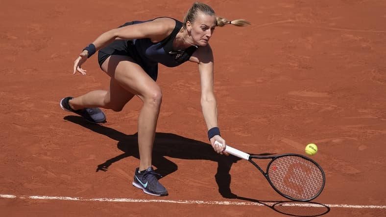 May 30, 2021; Paris, France; Petra Kvitova (CZE) in action during her match against Greet Minnen (BEL) at Roland Garros Stadium. Mandatory Credit: Susan Mullane-USA TODAY Sports