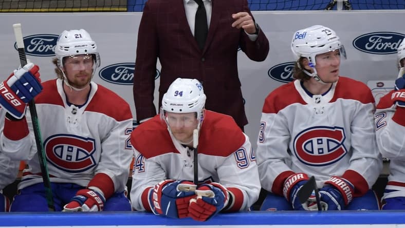 May 31, 2021; Toronto, Ontario, CAN; Montreal Canadiens head coach Dominique Ducharme watches play against the Toronto Maple Leafs in game seven of the first round of the 2021 Stanley Cup Playoffs at Scotiabank Arena. Mandatory Credit: Dan Hamilton-USA TODAY Sports