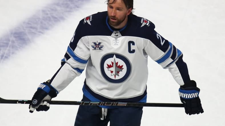 Jun 6, 2021; Montreal, Quebec, CAN; Winnipeg Jets right wing Blake Wheeler (26) during the warm-up session before the game three against Montreal Canadiens of the second round of the 2021 Stanley Cup Playoffs at Bell Centre. Mandatory Credit: Jean-Yves Ahern-USA TODAY Sports