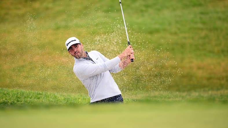 Jun 17, 2021; San Diego, California, USA; Matthew Wolff chips up onto the 11th green during the first round of the U.S. Open golf tournament at Torrey Pines Golf Course. Mandatory Credit: Orlando Ramirez-USA TODAY Sports