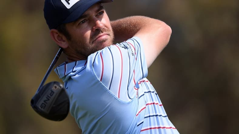Jun 17, 2021; San Diego, California, USA; Louis Oosthuizen plays his shot from the 12th tee during the first round of the U.S. Open golf tournament at Torrey Pines Golf Course. Mandatory Credit: Orlando Ramirez-USA TODAY Sports