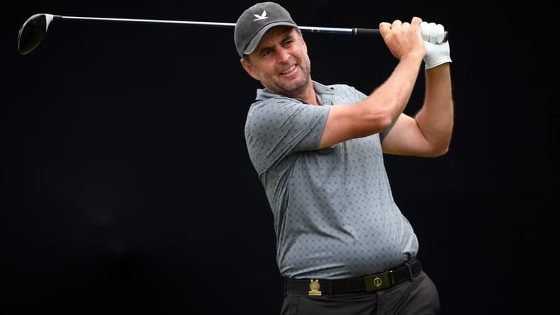 Jun 18, 2021; San Diego, California, USA; Richard Bland plays his shot from the seventh tee during the second round of the U.S. Open golf tournament at Torrey Pines Golf Course. Mandatory Credit: Orlando Ramirez-USA TODAY Sports