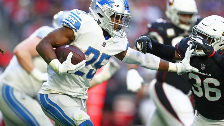 Dec 9, 2018; Glendale, AZ, USA; Detroit Lions running back Theo Riddick (25) against the Arizona Cardinals at State Farm Stadium. Mandatory Credit: Mark J. Rebilas-USA TODAY Sports