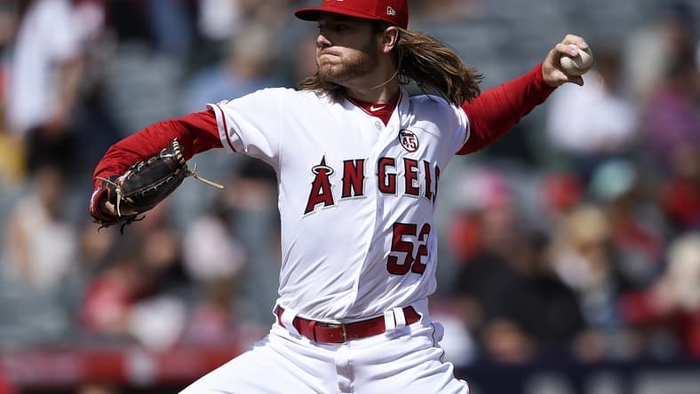 Sep 29, 2019; Anaheim, CA, USA; Los Angeles Angels pitcher Dillon Peters pitches during the first inning against the Houston Astros at Angel Stadium of Anaheim. Mandatory Credit: Kelvin Kuo-USA TODAY Sports