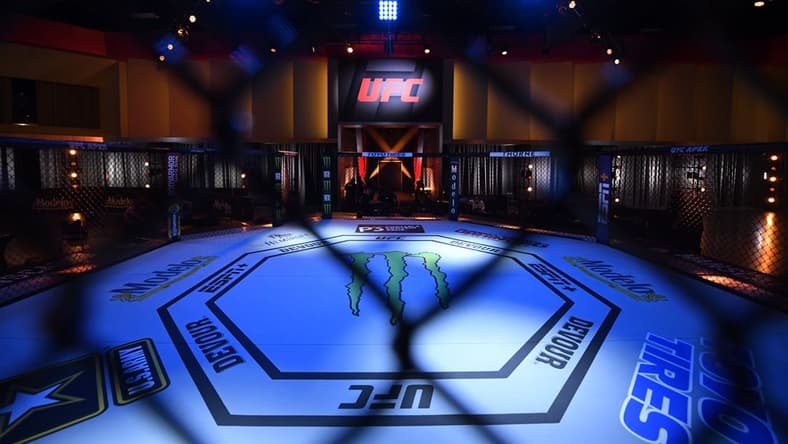 June 6, 2020; Las Vegas, NV, USA; A general view of the octagon prior to UFC 250 at the UFC APEX.  Mandatory Credit: Jeff Bottari/Zuffa LLC via USA TODAY Sports