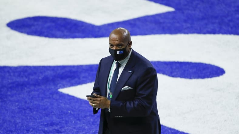 Big Ten commissioner Kevin Warren walks across the endzone prior to the Big Ten Championship football game between Ohio State and Northwestern at Lucas Oil Stadium in Indianapolis on Saturday, Dec. 19, 2020.
Big Ten Championship Ohio State Northwestern