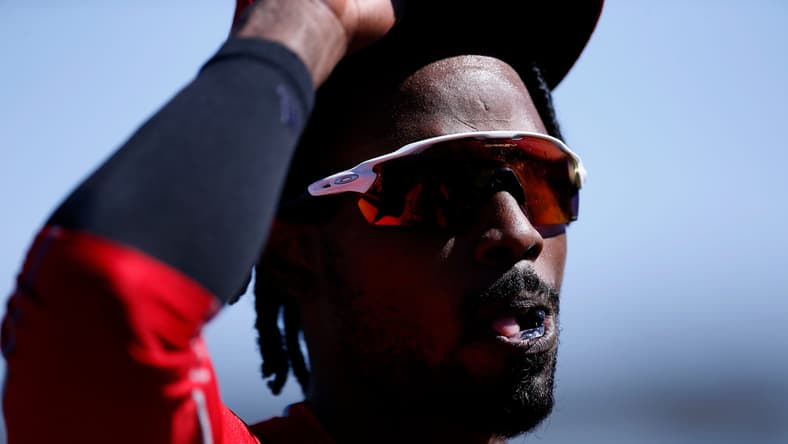 Cincinnati Reds second baseman Dee Strange-Gordon (6) returns to the dugout after the second inning of the MLB Cactus League Spring Training game between the Cincinnati Reds and the Oakland Athletics at Hohokam Stadium in Mesa, Ariz., on Monday, March 1, 2021.
Cincinnati Reds At Oakland Athletics Spring Training