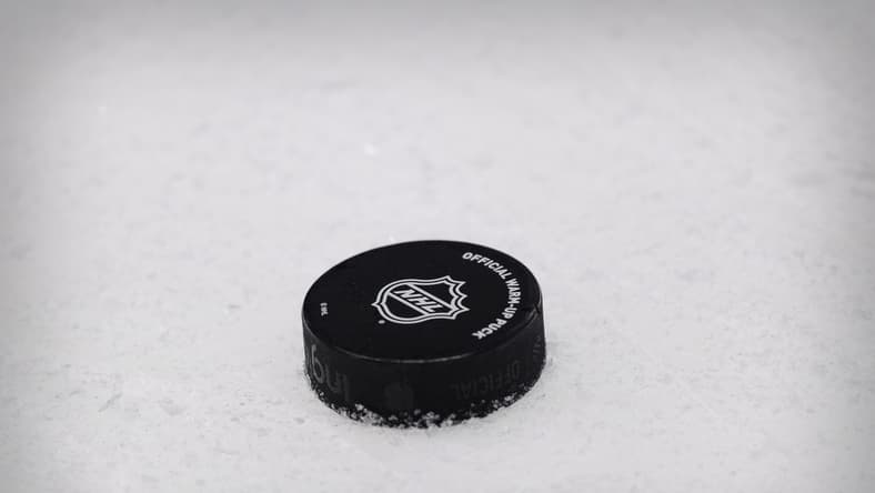 Apr 26, 2021; Dallas, Texas, USA; A view of an NHL hockey puck before the game between the Dallas Stars and the Carolina Hurricanes at the American Airlines Center. Mandatory Credit: Jerome Miron-USA TODAY Sports