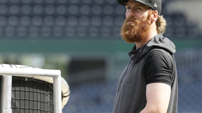Jun 8, 2021; Pittsburgh, Pennsylvania, USA;  Pittsburgh Pirates first baseman Colin Moran (19) looks on at the batting cage before playing the Los Angeles Dodgers at PNC Park. Mandatory Credit: Charles LeClaire-USA TODAY Sports