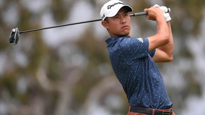 Jun 20, 2021; San Diego, California, USA; Collin Morikawa plays his shot from the second tee during the final round of the U.S. Open golf tournament at Torrey Pines Golf Course. Mandatory Credit: Orlando Ramirez-USA TODAY Sports