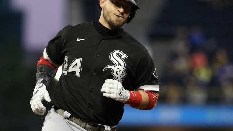 Jun 22, 2021; Pittsburgh, Pennsylvania, USA;  Chicago White Sox pinch hitter Yasmani Grandal (24) circles the bases after hitting a three run home run against the Pittsburgh Pirates during the seventh inning at PNC Park. Mandatory Credit: Charles LeClaire-USA TODAY Sports