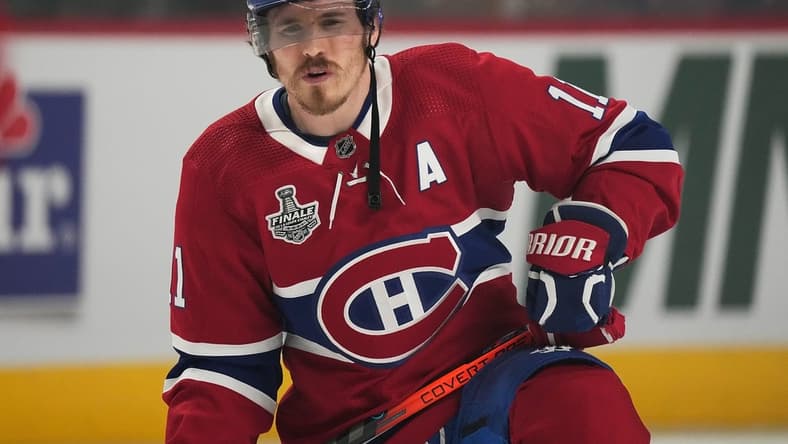Jul 5, 2021; Montreal, Quebec, CAN; Montreal Canadiens right wing Brendan Gallagher (11) looks on during the warmup period before game four of the 2021 Stanley Cup Final against the Tampa Bay Lightning at the Bell Centre. Mandatory Credit: Eric Bolte-USA TODAY Sports