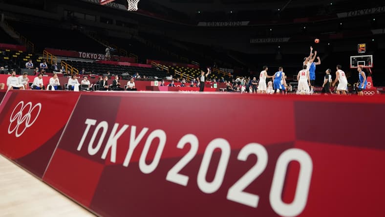 Jul 25, 2021; Saitama, Japan; General view as Iran and Czech Republic tips off during men's basketball Group A play during the Tokyo 2020 Olympic Summer Games at Saitama Super Arena. Mandatory Credit: Kyle Terada-USA TODAY Network