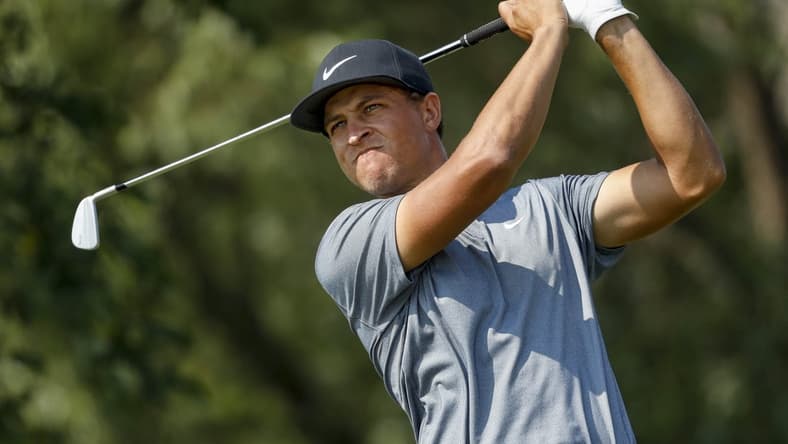 Jul 25, 2021; Blaine, Minnesota, USA; Cameron Champ tees off on the 16th hole during the final round of the 3M Open golf tournament. Mandatory Credit: Bruce Kluckhohn-USA TODAY Sports