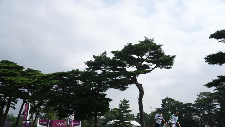 Jul 29, 2021; Tokyo, Japan; General view as Xander Schauffele (USA) walks on the third hole during round one of the men's individual stroke play of the Tokyo 2020 Olympic Summer Games at Kasumigaseki Country Club. Mandatory Credit: Kyle Terada-USA TODAY Sports