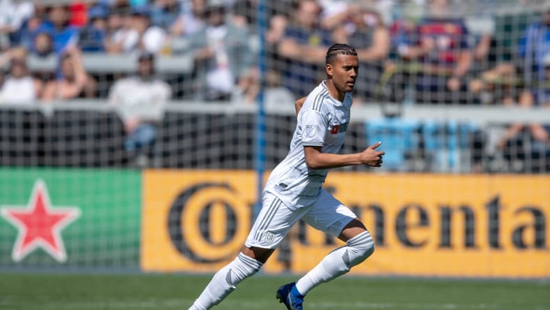 March 30, 2019; San Jose, CA, USA; Los Angeles FC midfielder Niko Hamalainen (12) during the second half against the San Jose Earthquakes at Avaya Stadium. Mandatory Credit: Kyle Terada-USA TODAY Sports