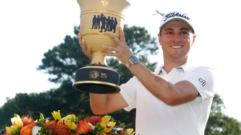 Justin Thomas holds up the Gary Player Cup after winning the 2020 World Golf Championships FedEx St. Jude Invitational on Sunday, August 2, 2020 at TPC Southwind in Memphis, Tenn.

Edit Wgc W 28514