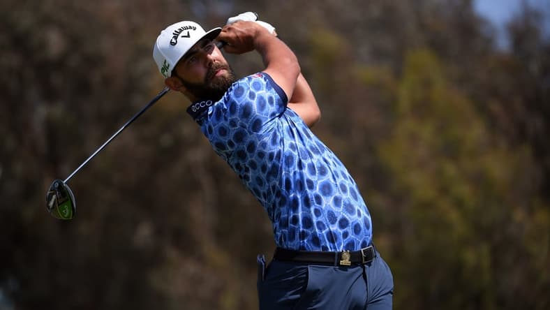 Jun 17, 2021; San Diego, California, USA; Erik van Rooyen plays his shot from the 12th tee during the first round of the U.S. Open golf tournament at Torrey Pines Golf Course. Mandatory Credit: Orlando Ramirez-USA TODAY Sports