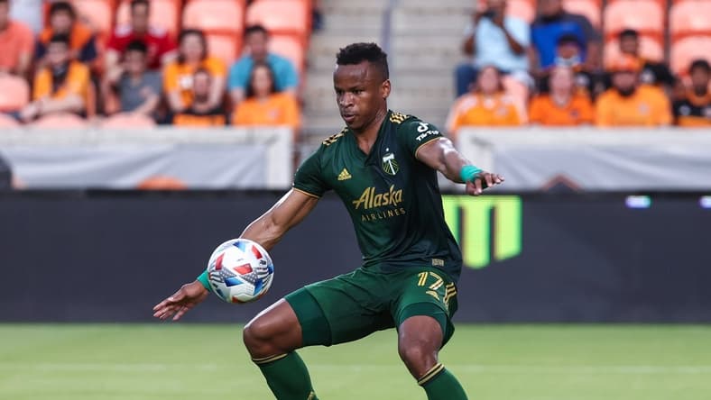 Jun 23, 2021; Houston, Texas, USA; Portland Timbers forward Jeremy Ebobisse (17) during the match against the Houston Dynamo FC at BBVA Stadium. Mandatory Credit: Troy Taormina-USA TODAY Sports
