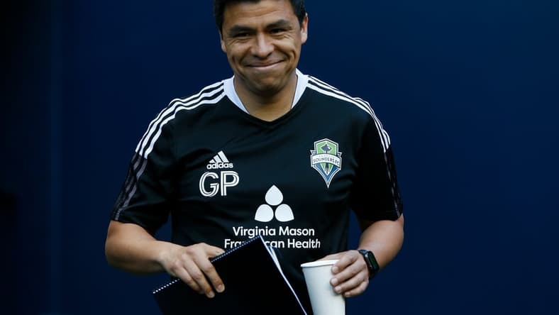Jul 7, 2021; Seattle, Washington, USA; Seattle Sounders FC assistant coach Gonzalo Pineda before the start of a game against the Houston Dynamo at Lumen Field. Mandatory Credit: Jennifer Buchanan-USA TODAY Sports
