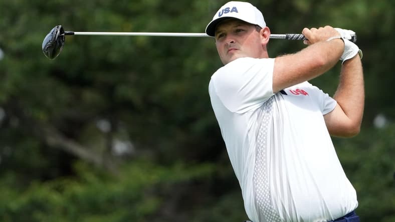 Jul 31, 2021; Tokyo, Japan; Patrick Reed (USA) tees off on the third hole during round three of the men's individual stroke play of the Tokyo 2020 Olympic Summer Games at Kasumigaseki Country Club. Mandatory Credit: Kyle Terada-USA TODAY Sports