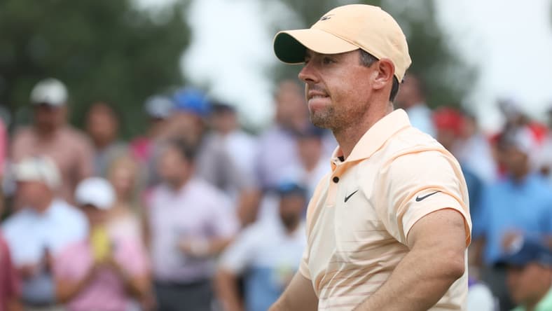 Rory McIlroy reacts to his tee shot from Hole No. 14 during the second round of the World Golf Championships FedEx-St. Jude Invitational at TPC Southwind  in Memphis, Tenn. on Friday, August 6, 2021.

Jrca6681