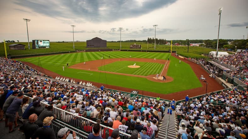 DJ LeMahieu bats for the New York Yankees in their game with the Chicago White Sox near the Field of Dreams movie site outside of Dyersville, Thursday, Aug. 12, 2021.
THREE - Fod32 Jpg