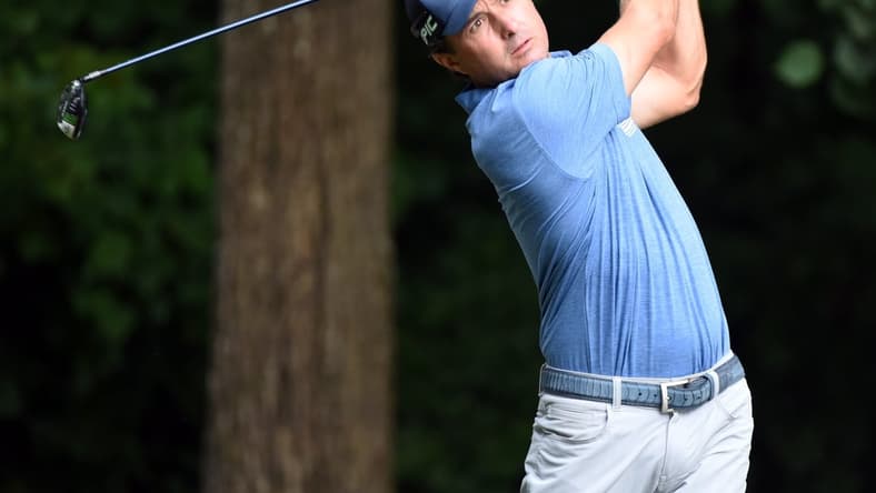 Aug 15, 2021; Greensboro, North Carolina, USA; Kevin Kisner hits his tee shot on the second hole during the final round of the Wyndham Championship golf tournament. Mandatory Credit: Rob Kinnan-USA TODAY Sports