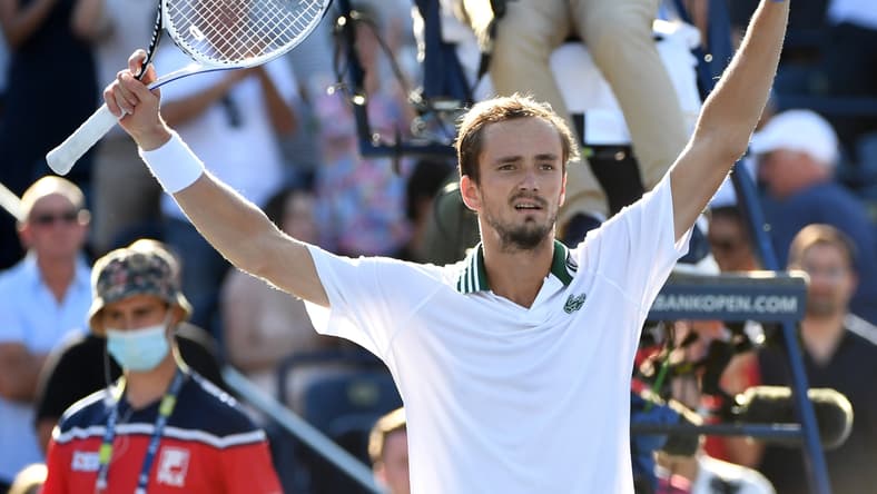Aug 15, 2021; Toronto, Ontario, Canada;   Daniil Medvedev of Russia waves to fans after defeating Reilly Opelka of the United States in the finals of the National Bank Open at Aviva Centre. Mandatory Credit: Dan Hamilton-USA TODAY Sports