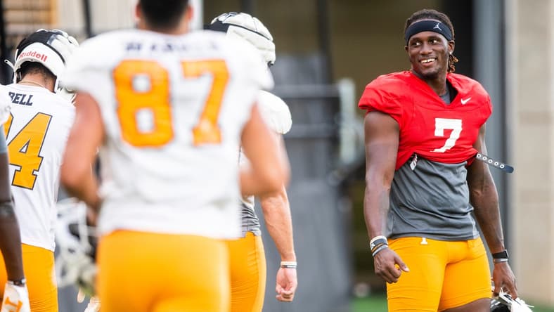 Tennessee quarterback Joe Milton III (7) during morning football practice on campus on Friday, August 20, 2021.
Kns Ut Football Practice Bp