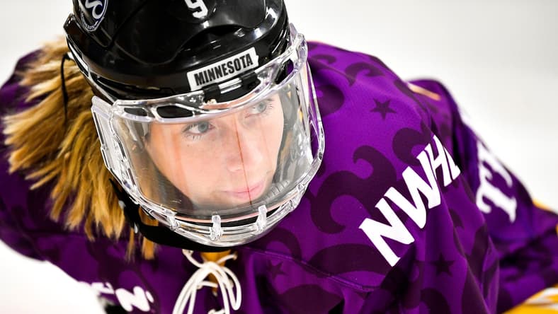 Allie Thunstrom gets into position to compete in the fastest skater competition during the 2019 NWHL All-Star Weekend Skills Competition at Ford Ice Center in Antioch, Tenn., Saturday, Feb. 9, 2019.

20190209 Nwhlskills 009