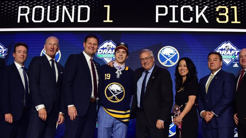 Jun 21, 2019; Vancouver, BC, Canada; Ryan Johnson poses for a photo after being selected as the number thirty-one overall pick to the Buffalo Sabres in the first round of the 2019 NHL Draft at Rogers Arena. Mandatory Credit: Anne-Marie Sorvin-USA TODAY Sports