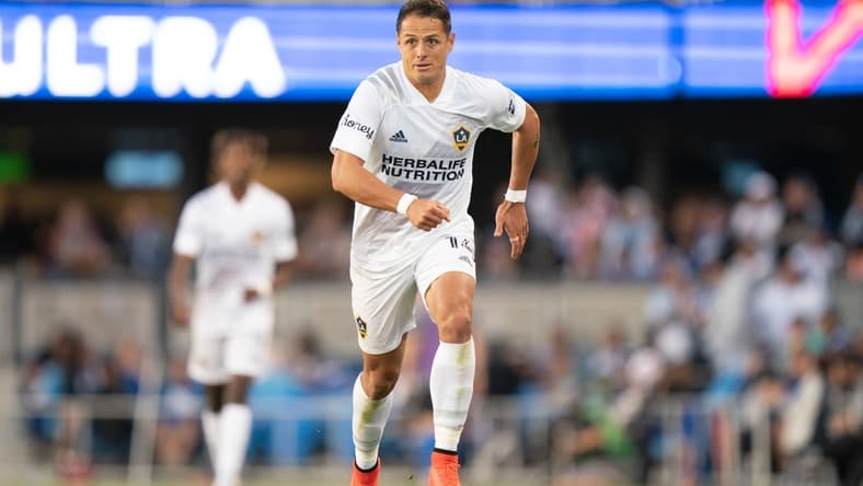 June 26, 2021; San Jose, California, USA; Los Angeles Galaxy forward Javier Hernandez (14) during the second half against the San Jose Earthquakes at PayPal Park. Mandatory Credit: Kyle Terada-USA TODAY Sports