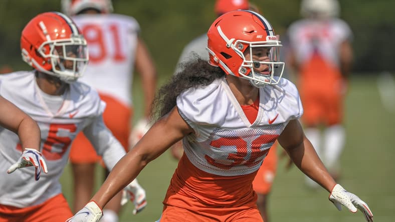 Clemson safety Lannden Zanders(36) in a drill during practice in Clemson, S.C. Monday, August 9, 2021.

Clemson Football Practice August 9