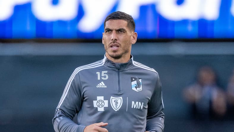 August 17, 2021; San Jose, California, USA; Minnesota United defender Michael Boxall (15) before the match against the San Jose Earthquakes at PayPal Park. Mandatory Credit: Kyle Terada-USA TODAY Sports