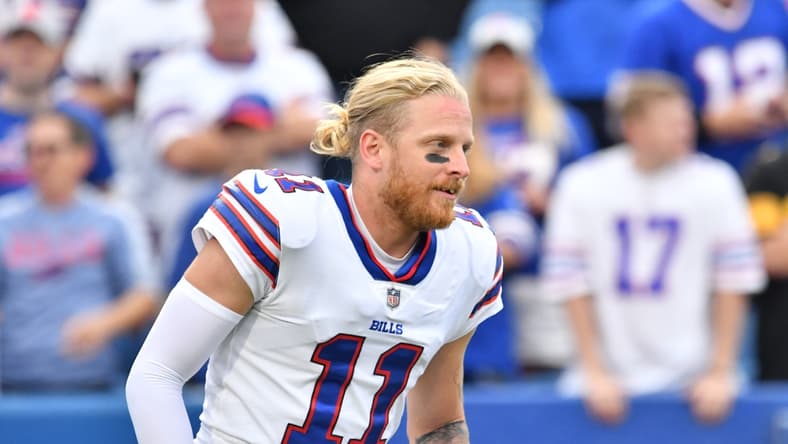 Sep 12, 2021; Orchard Park, New York, USA; Buffalo Bills wide receiver Cole Beasley (11) warms up prior to a game against the Pittsburgh Steelers at Highmark Stadium. Mandatory Credit: Mark Konezny-USA TODAY Sports